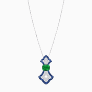 Art Deco Inspired Elongated Pendant with Diamond and Gemstone | Mounting | Without Chain - Shahin Jewelry